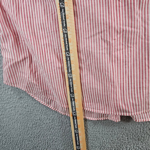 Talbots Womens XL Red White Striped Ruffle Neck Cotton Button Down Shirt Blouse - Picture 9 of 10